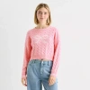 Forever 21 Juniors Womens Crew Neck Long Sleeve Cable Knit Pullover Sweater In Pink