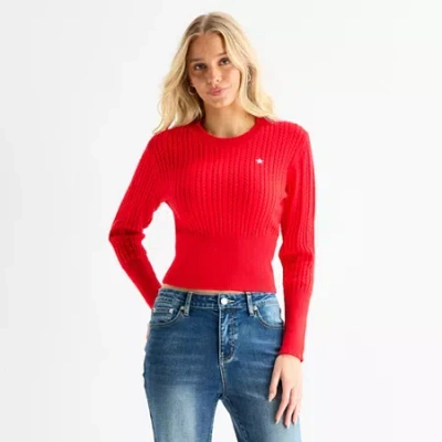Forever 21 Juniors Womens Crew Neck Long Sleeve Cable Knit Pullover Sweater In Red