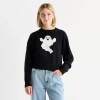 Forever 21 Juniors Womens Crew Neck Long Sleeve Pullover Sweater In Black