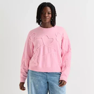 Forever 21 Juniors Womens Crew Neck Long Sleeve Pullover Sweater In Pink