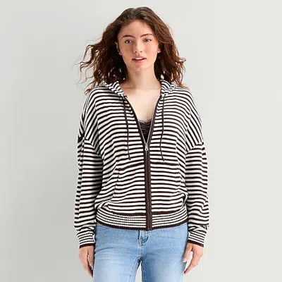 Forever 21 Juniors Womens Hooded Long Sleeve Striped Pullover Sweater In Brown