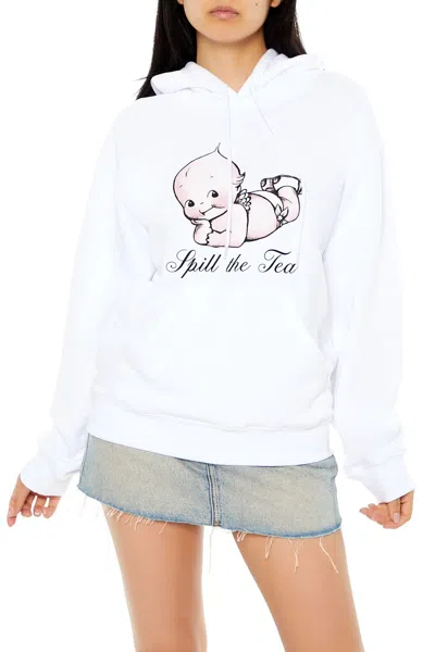 Forever 21 Kewpie Spill The Tea Hoodie In White
