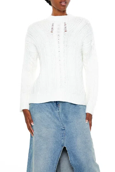 Forever 21 Lace-back Cable Knit Sweater In White