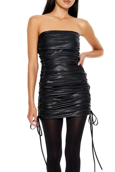 Forever 21 Lace-up Tube Mini Dress In Black