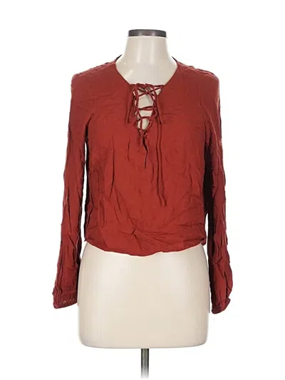Pre-owned Forever 21 Long Sleeve Blouse In Burgundy