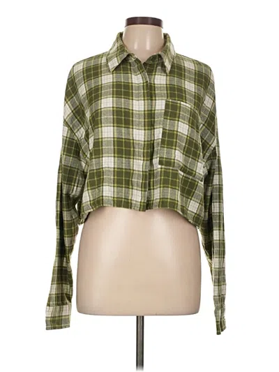 Pre-owned Forever 21 Long Sleeve Button Down Shirt In Green