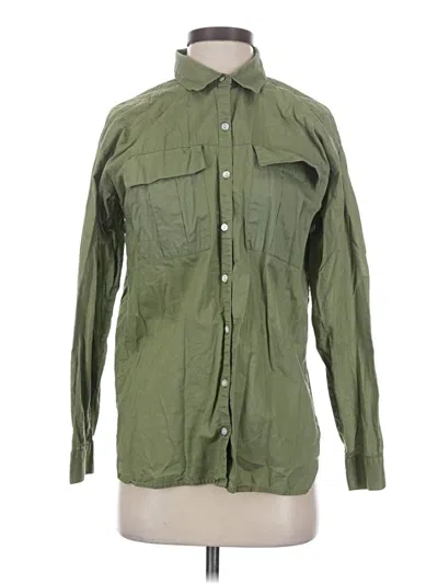 Pre-owned Forever 21 Long Sleeve Button Down Shirt In Green