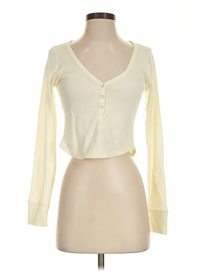 Pre-owned Forever 21 Long Sleeve Henley Shirt In Ivory