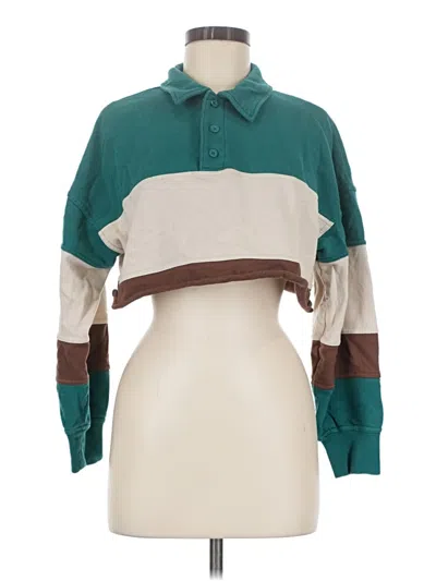 Pre-owned Forever 21 Long Sleeve Polo Shirt In Teal