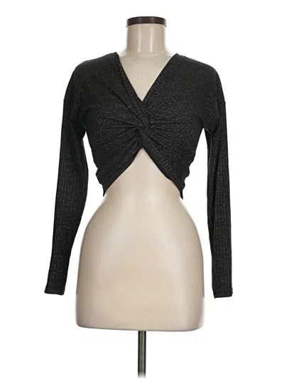 Pre-owned Forever 21 Long Sleeve Top Black Plunge Neckline Tops