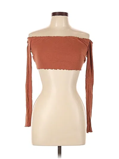 Pre-owned Forever 21 Long Sleeve Top Brown Strapless Neckline Tops