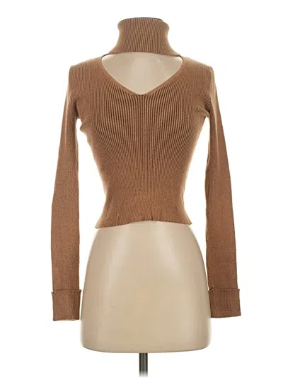 Pre-owned Forever 21 Long Sleeve Top Brown Turtleneck Tops