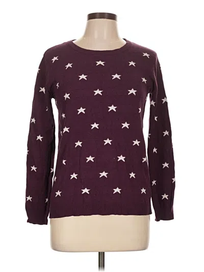 Pre-owned Forever 21 Long Sleeve Top Burgundy Stars Pattern Crew Neck Tops