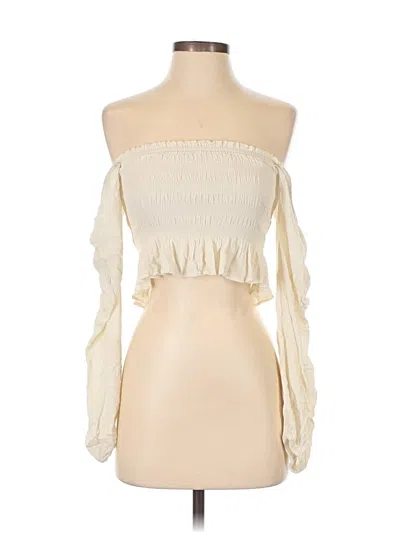 Pre-owned Forever 21 Long Sleeve Top Ivory Strapless Neckline Tops In White