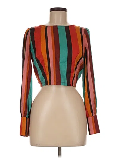 Pre-owned Forever 21 Long Sleeve Top Orange Square Neckline Tops