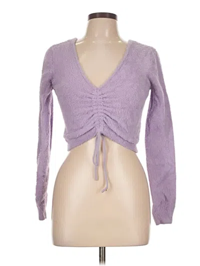 Pre-owned Forever 21 Long Sleeve Top Purple Plunge Neckline Tops