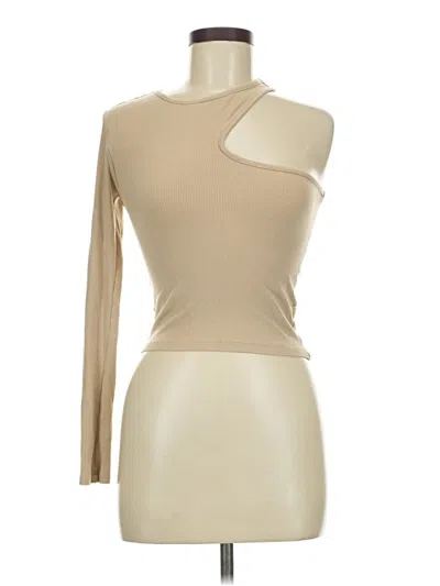 Pre-owned Forever 21 Long Sleeve Top Tan One Shoulder Neckline Tops In Brown