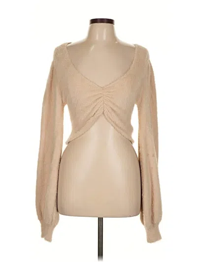 Pre-owned Forever 21 Long Sleeve Top Tan Sweetheart Neckline Tops In Brown