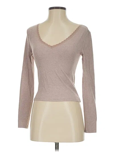 Pre-owned Forever 21 Long Sleeve Top Tan Sweetheart Neckline Tops In Brown