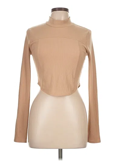 Pre-owned Forever 21 Long Sleeve Top Tan Turtleneck Tops In Brown