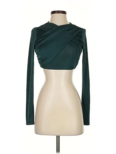 Pre-owned Forever 21 Long Sleeve Top Teal Cowl Neck Tops In Blue