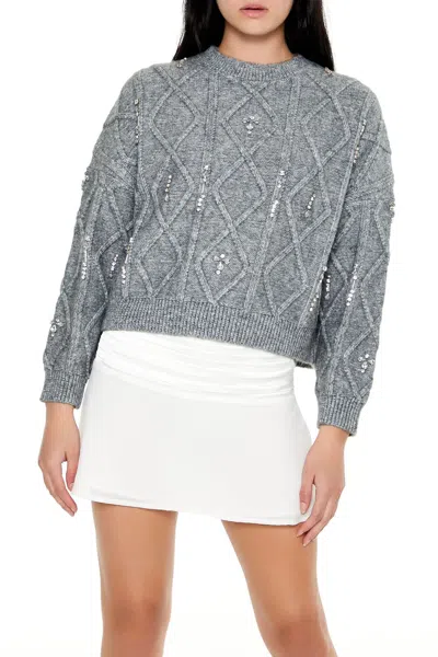 Forever 21 Marled Faux Gem Sweater In Gray
