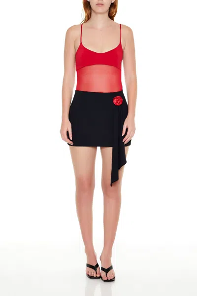 Forever 21 Mesh Cami Bodysuit In Red