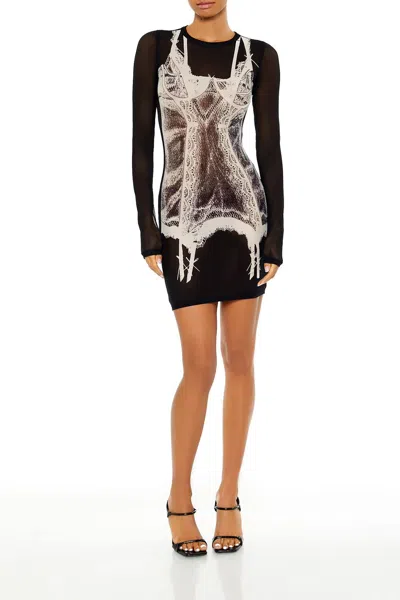 Forever 21 Mesh Garter Graphic Mini Dress In Black