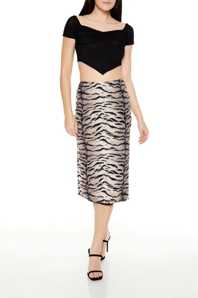 Forever 21 Mesh Tiger Print Midi Skirt In Black