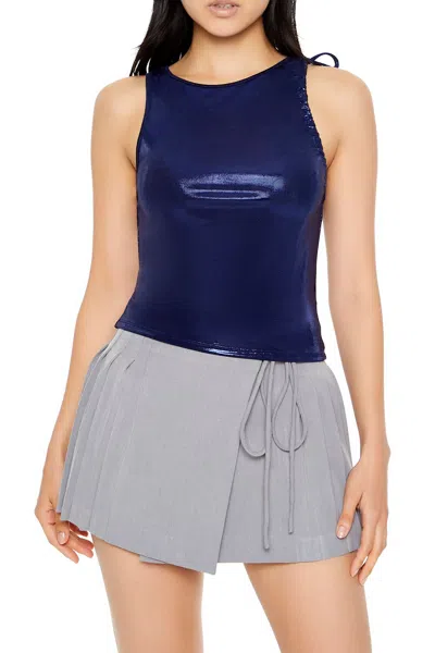 Forever 21 Metallic Ruched Tank Top In Blue