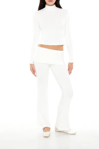 Forever 21 Mid-rise Foldover Flare Pants In White