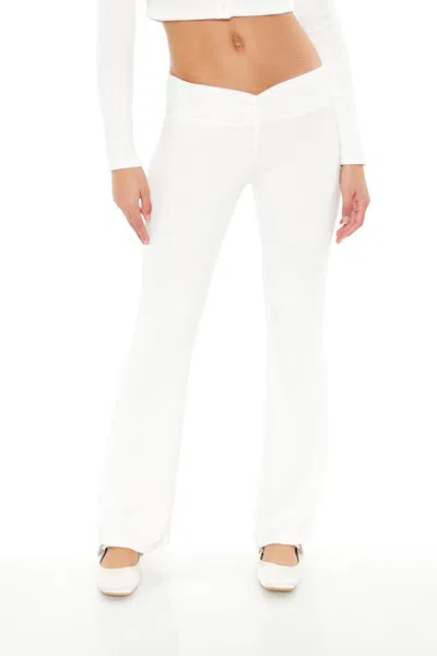 Forever 21 Mid-rise V-cut Flare Pants In White