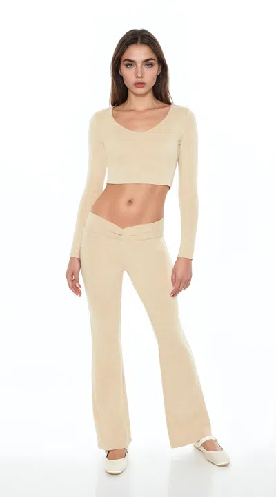 Forever 21 Mid-rise Foldover Flare Pants In Neutral