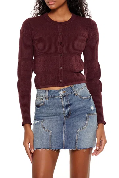 Forever 21 Mixed Knit Cardigan Sweater In Red