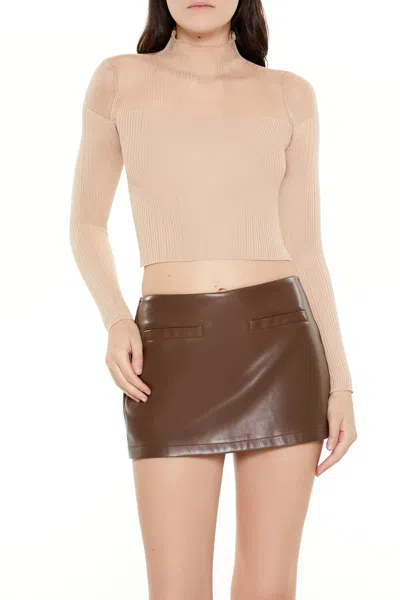 Forever 21 Mock Neck Sweater-knit Crop Top In Neutral