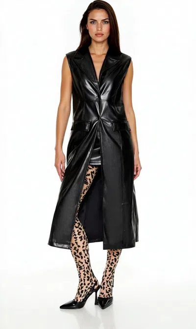 Forever 21 Notched Faux Leather Longline Vest In Black