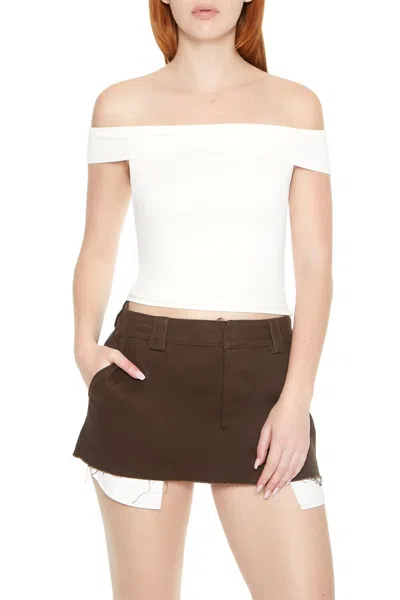 Forever 21 Sweater-knit Off-the-shoulder Top In White
