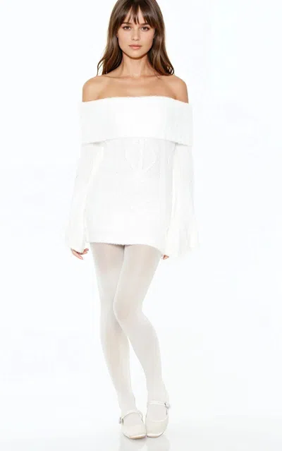 Forever 21 Off-the-shoulder Mini Sweater Dress In White