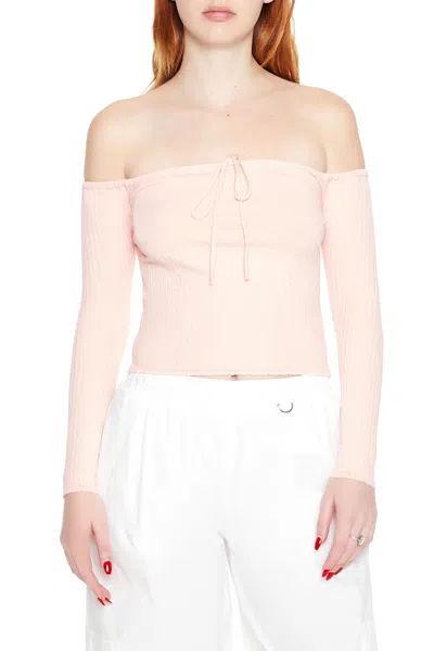 Forever 21 Off-the-shoulder Sweater-knit Top In Pink