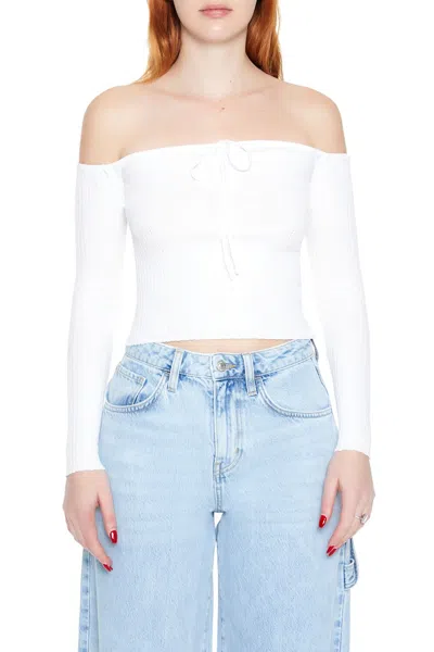 Forever 21 Off-the-shoulder Sweater-knit Top In White