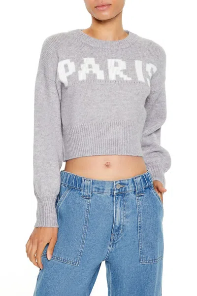 Forever 21 Paris Graphic Cropped Sweater In Gray