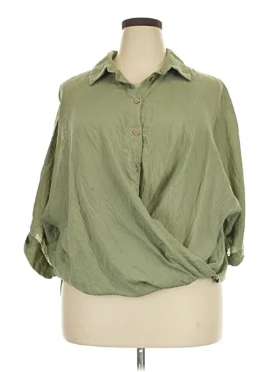 Pre-owned Forever 21 Plus 3/4 Sleeve Button Down Shirt In Green