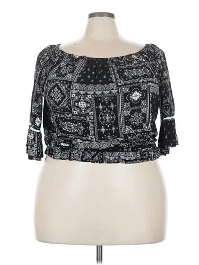 Pre-owned Forever 21 Plus 3/4 Sleeve Top Black Square Neckline Tops