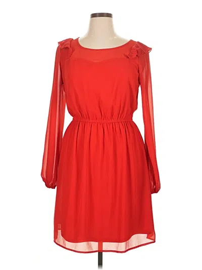 Pre-owned Forever 21 Plus 3/4 Sleeve Top Red Ruffles Neckline Tops