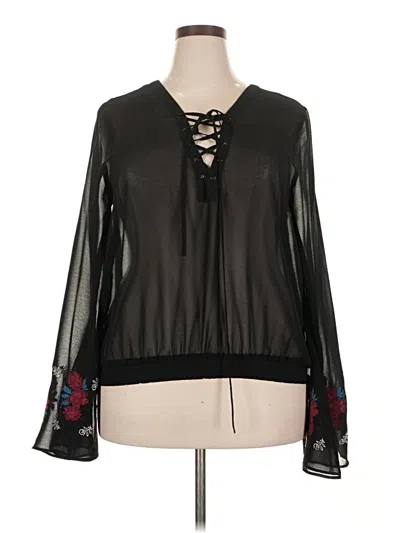 Pre-owned Forever 21 Plus Long Sleeve Blouse In Black