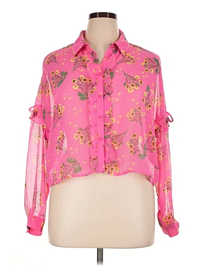 Pre-owned Forever 21 Plus Long Sleeve Blouse In Pink