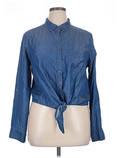 Pre-owned Forever 21 Plus Long Sleeve Button Down Shirt In Blue