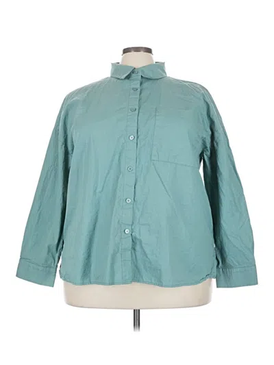 Pre-owned Forever 21 Plus Long Sleeve Button Down Shirt In Teal
