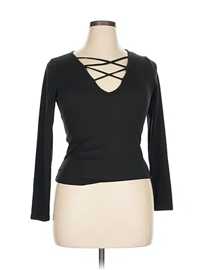 Pre-owned Forever 21 Plus Long Sleeve Top Black Open Neckline Tops