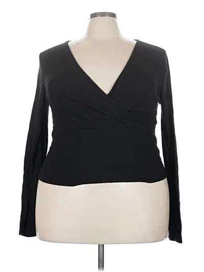 Pre-owned Forever 21 Plus Long Sleeve Top Black Plunge Neckline Tops